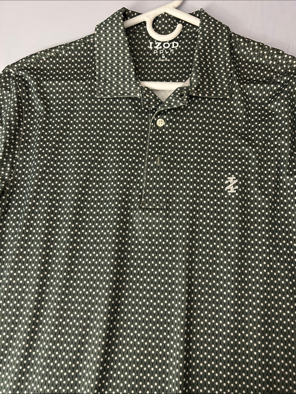 Izod Olive Green Polo with White Dot Print